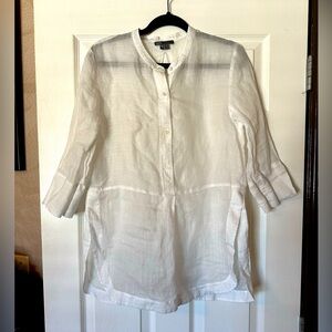 Vince Sheer Ramie Linen Mid Placket Button Tunic Shirt